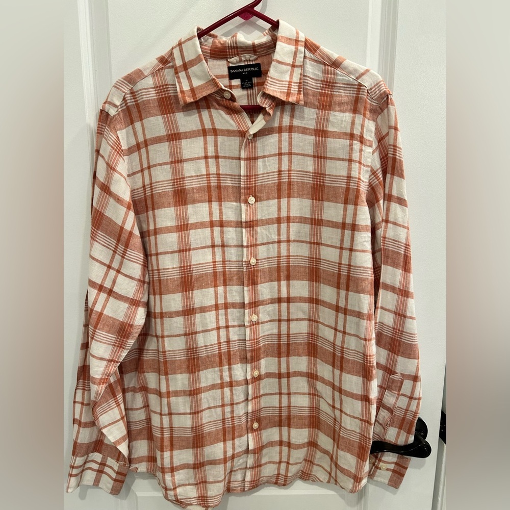 Banana Republic Shirt Mens Medium 15-15.5 100% Linen Long Sleeve Button Up